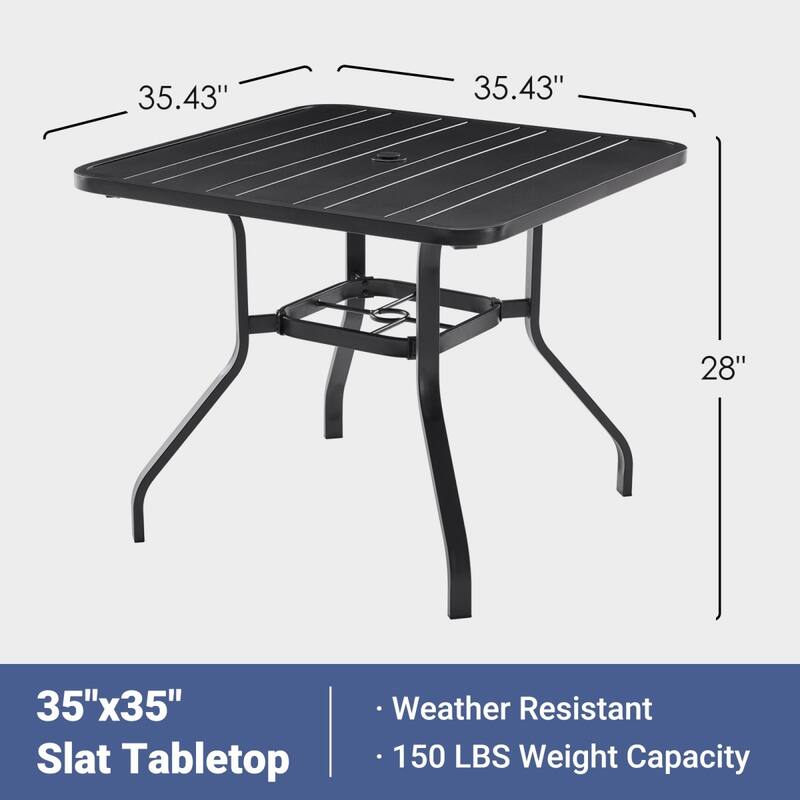 35" Metal Patio Square Dining Table with 1.57" Umbrella Hole