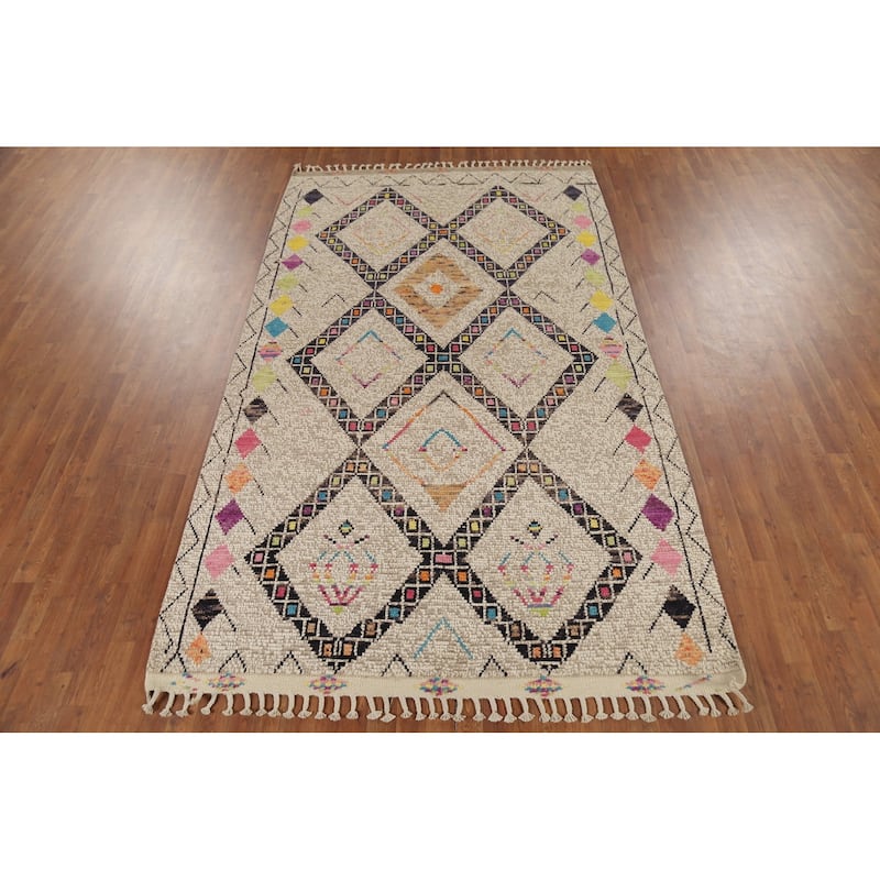 Geometric Moroccan Oriental Area Rug Handmade Wool Carpet - 5'10"x 9'11"