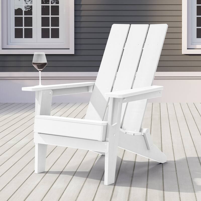 BONOSUKI Patio Folding Adirondack Chair,Waterproof HIPS,Wide Armrests - White