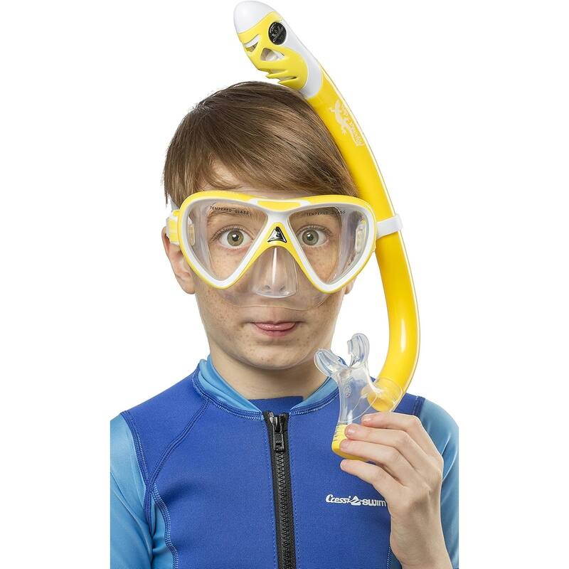 Cressi Mask & Dry Snorkel Silicone Swimming Set Junior Combo, Yellow/White