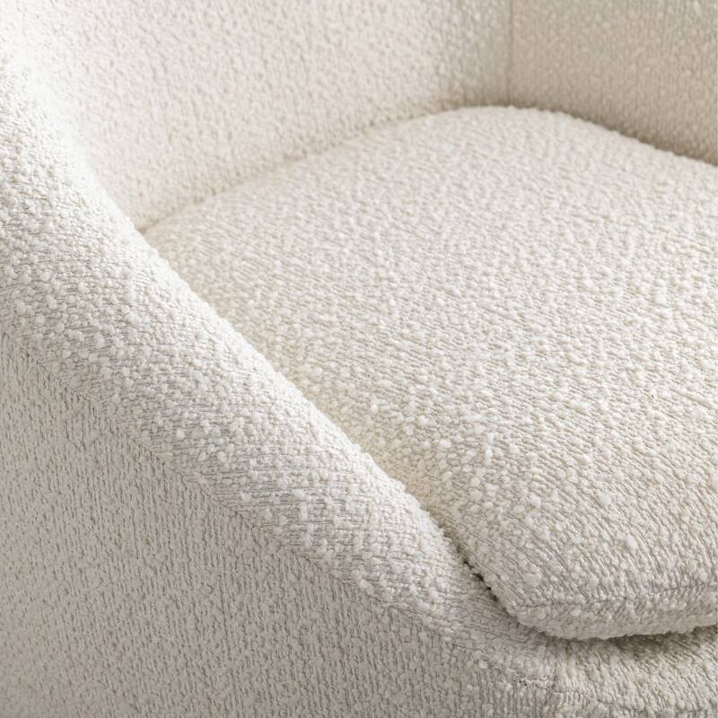 Modern 31" Boucle Upholstered Barrel Chair with 360° Swivel and Round Metal Base