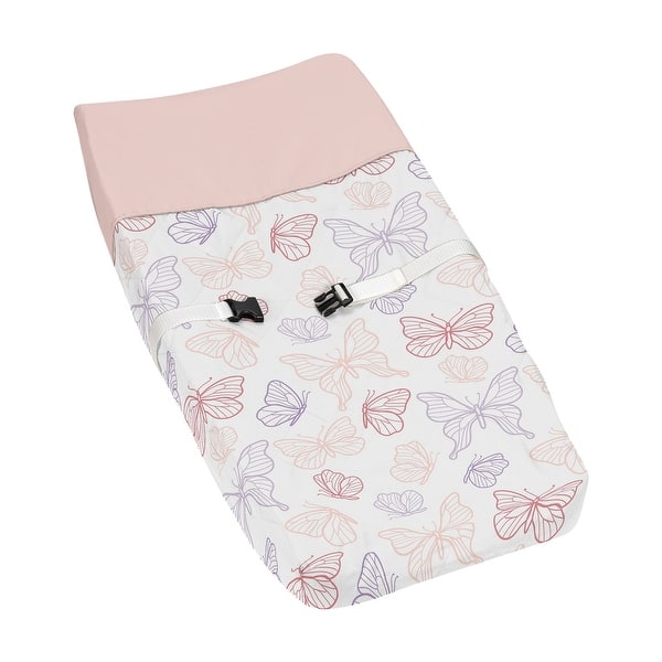 slide 2 of 6, Sweet Jojo Designs Shabby Chic Butterfly Girl Changing Pad Cover Blush Pink Purple White Colorful Pastel Watercolor Pattern