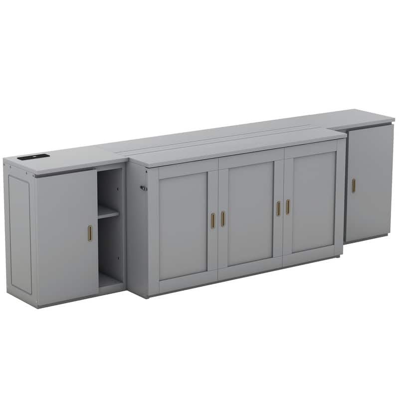 Murphy Bed with Shelves Queen Size, Wall Bed with Storage Cabinets and USB Ports