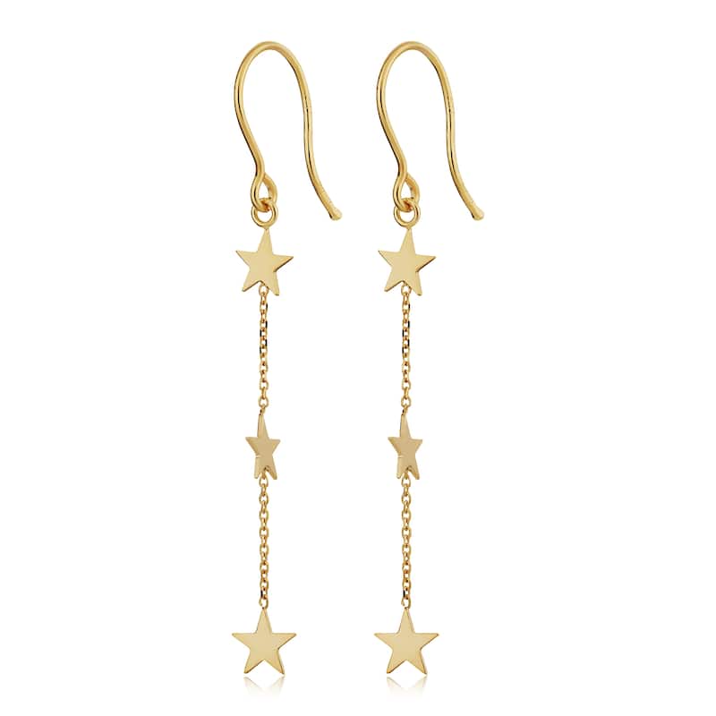 14k Yellow Gold Stars Station Drop Earrings