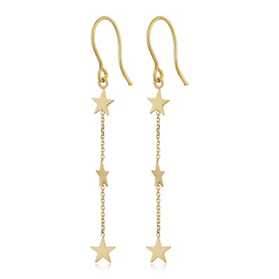14k Yellow Gold Stars Station Drop Earrings