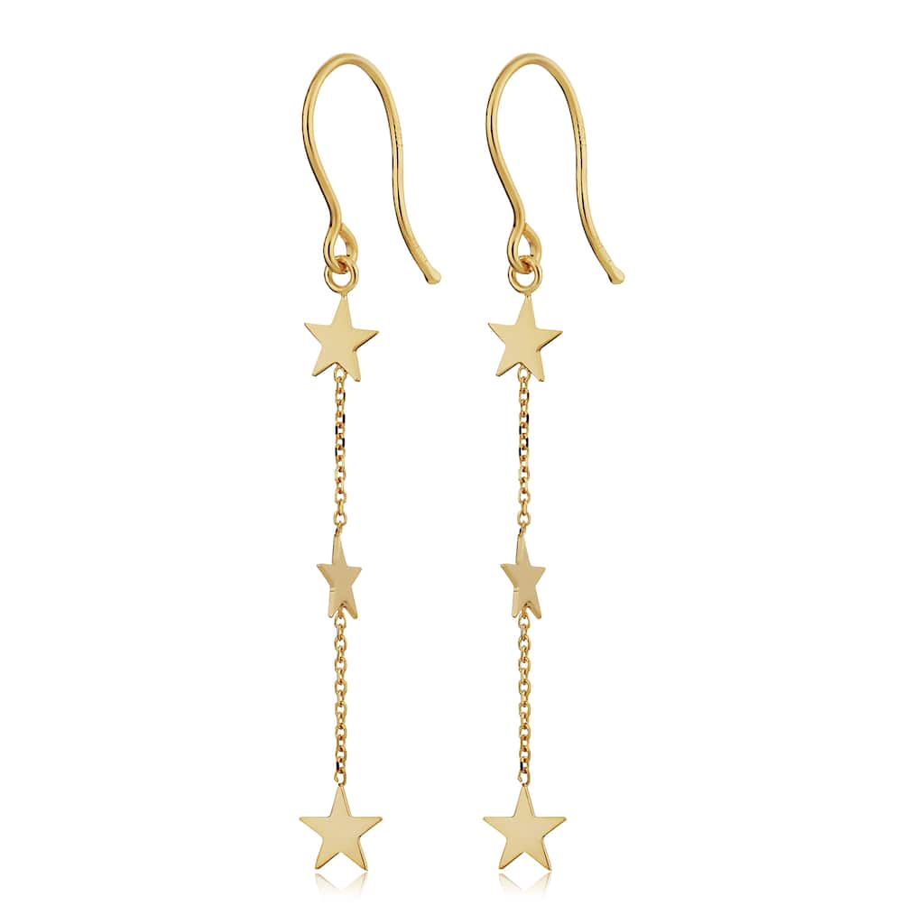 14k Yellow Gold Stars Station Drop Earrings