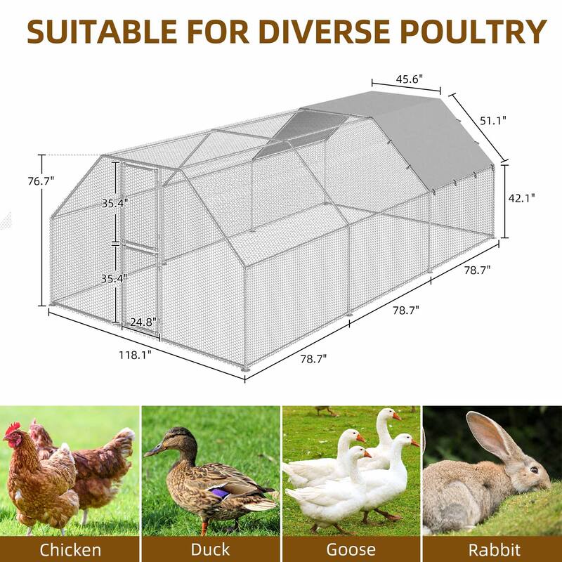 Moasis Large Metal Chicken Coop Cage with Cover Poultry Fence Outdoor,Poultry Cage for Rabbits Goose Ducks