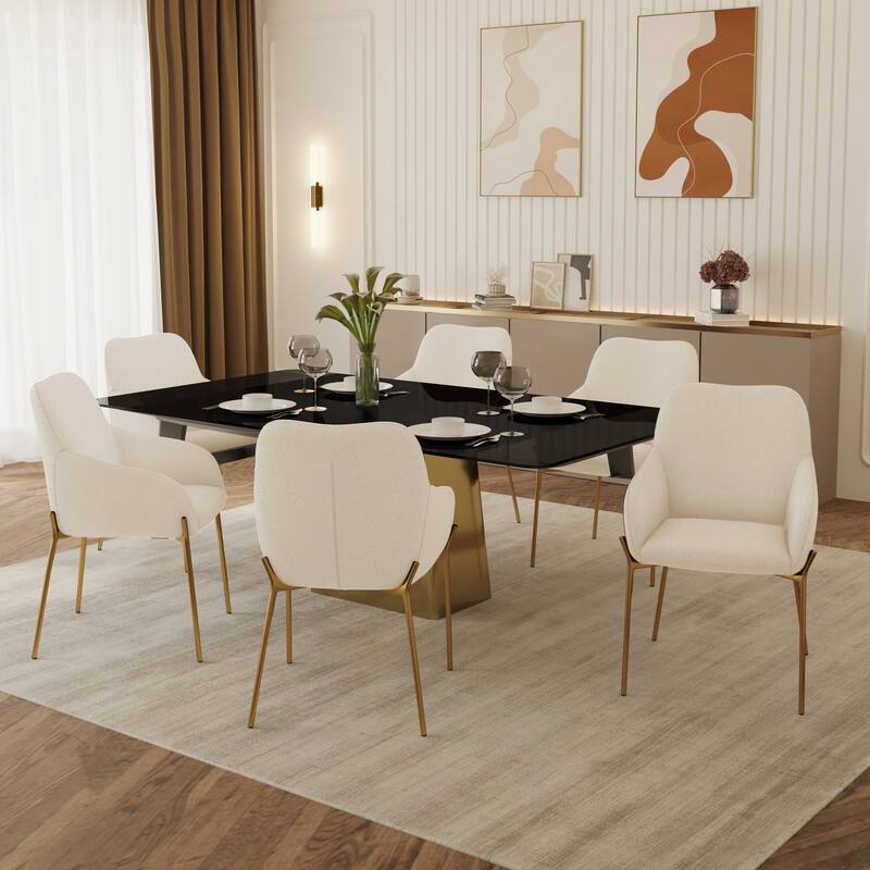 Zaire Upholstered Dining Chair in Velvet/Leather/Boucle with Gold Chrome Iron
