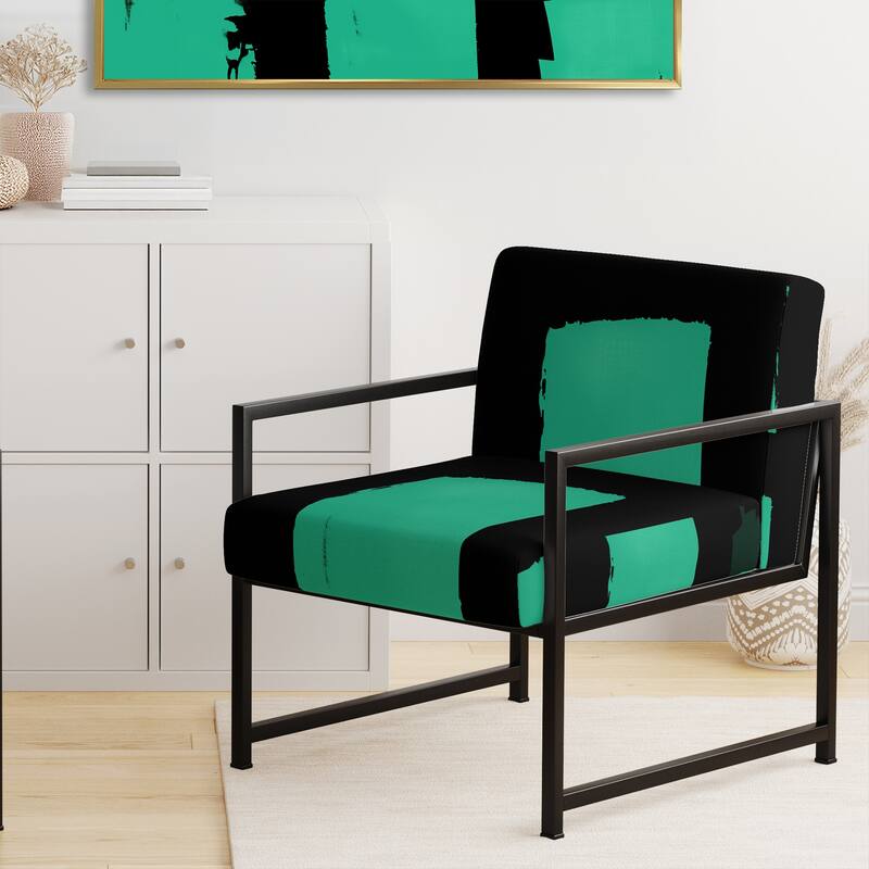Designart "Black & White Crossing Paths II" Upholstered Abstract Accent Chair - Modern Arm Chair For Living Room