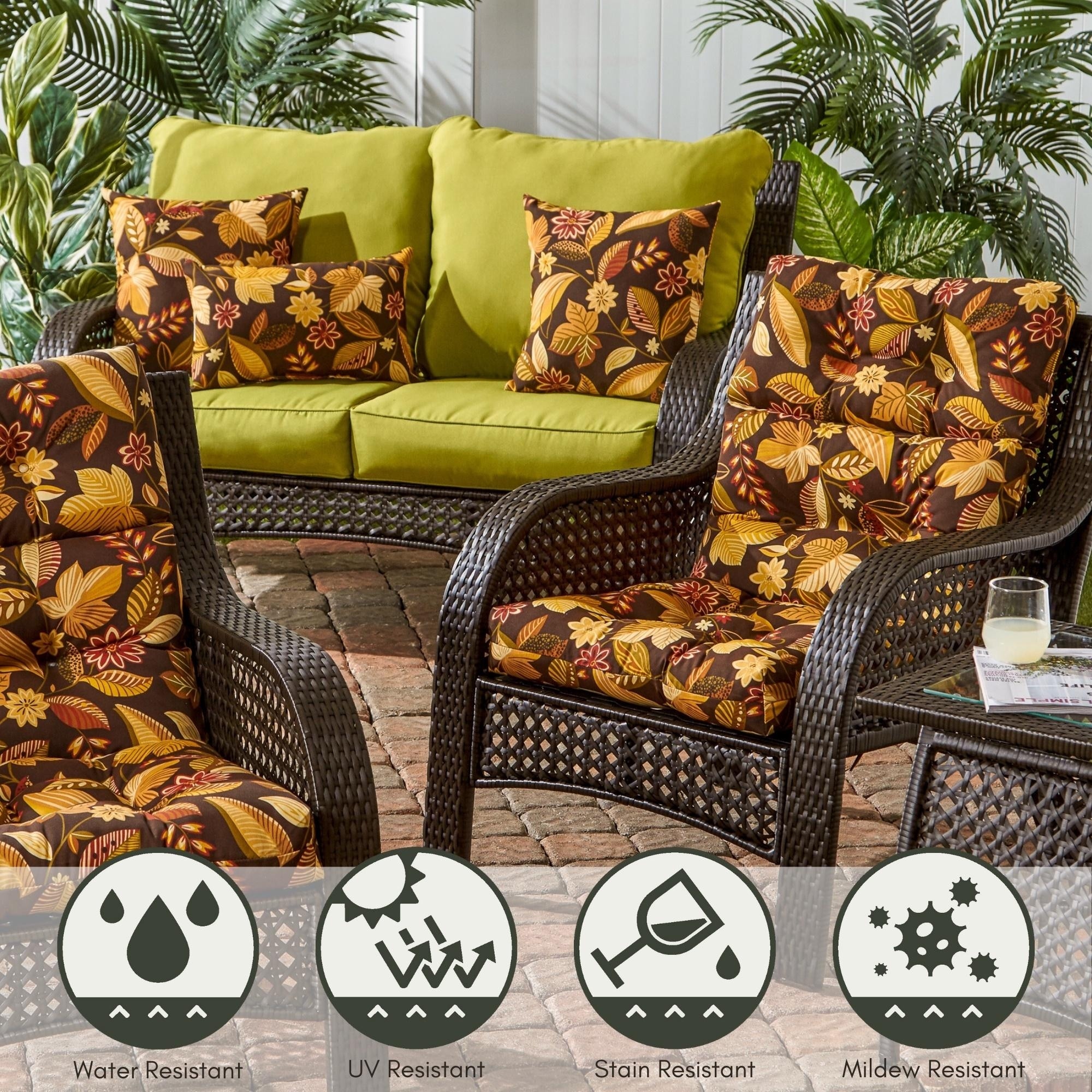 Timberland Floral 22 in x 44 in Outdoor High Back Chair Cushion Set of 2 Cushions Only