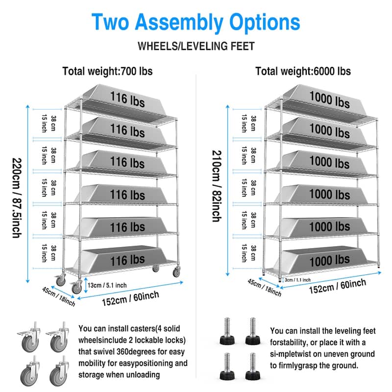 6 Tier Wire NSF Height Adjustable Metal Garage Storage Shelves