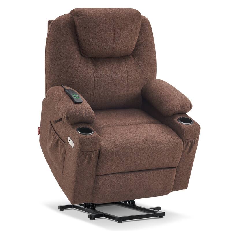 MCombo Small Power Lift Recliner Chair Sofa with Massage and Heat, 3 Positions and USB Ports Extended Footrest, Fabric 7141