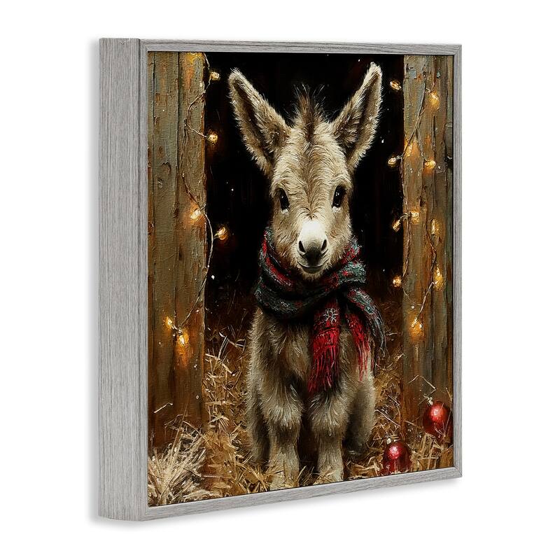 Stupell Baby Donkey & Holiday Lights Framed Giclee Art Design By Riley B