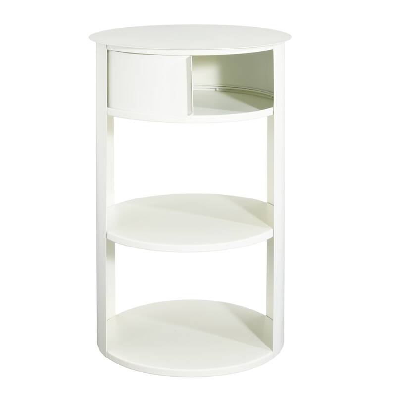 Indoor 3-Tier Metal Round Side Table with Sliding Door Cabinet