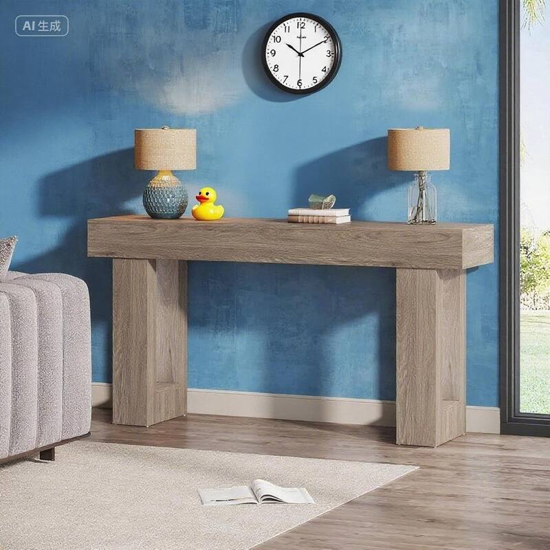 Farmhouse Console Table 63 Inch Engineered Wood MDF Entryway Living Room Hallway Sofa Table with Rustic Wood Finish