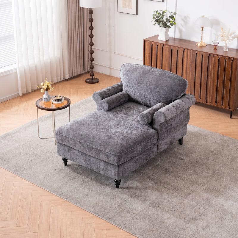 Anmytek Oversized Chenille Chaise Lounge Sofa Bed - Wide Seat Lazy Sleeper Reading Armchair