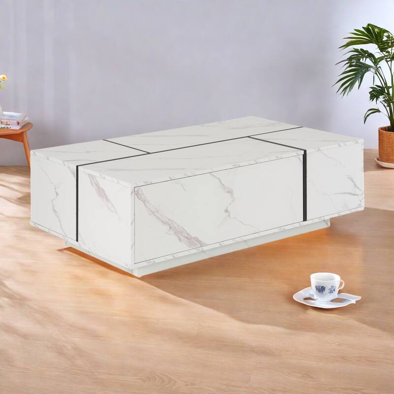 47.2" MDF Coffee Table with Sliding Top and Hidden Storage for Living Room - White