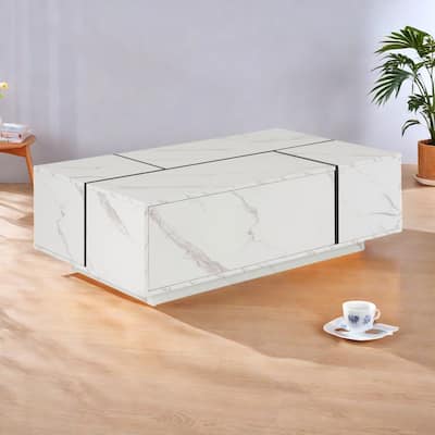 47.2" MDF Coffee Table with Sliding Top and Hidden Storage for Living Room