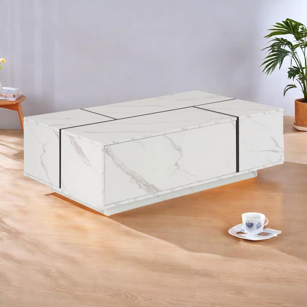 47.2" MDF Coffee Table with Sliding Top and Hidden Storage for Living Room