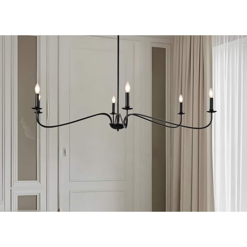 6 Light 64 Inches Minimalist Chandelier in Matte Black / Gold /Chrome