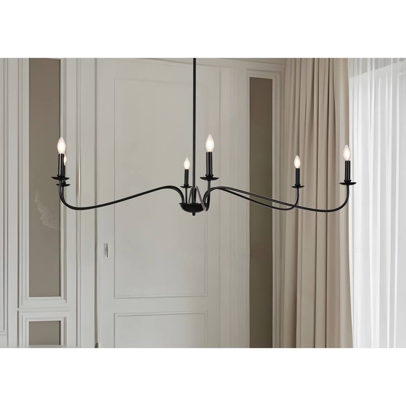 6-Light Classic French Minialist Chandelier with Candle-Style Lighting - Black