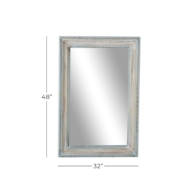 Wood Floral Carved Room Wall Mirror - White - Roche River Decor