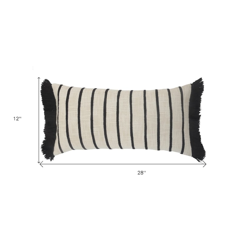 HomeRoots 12" X 28" Ivory And Black 100% Cotton Striped Zippered Pillow