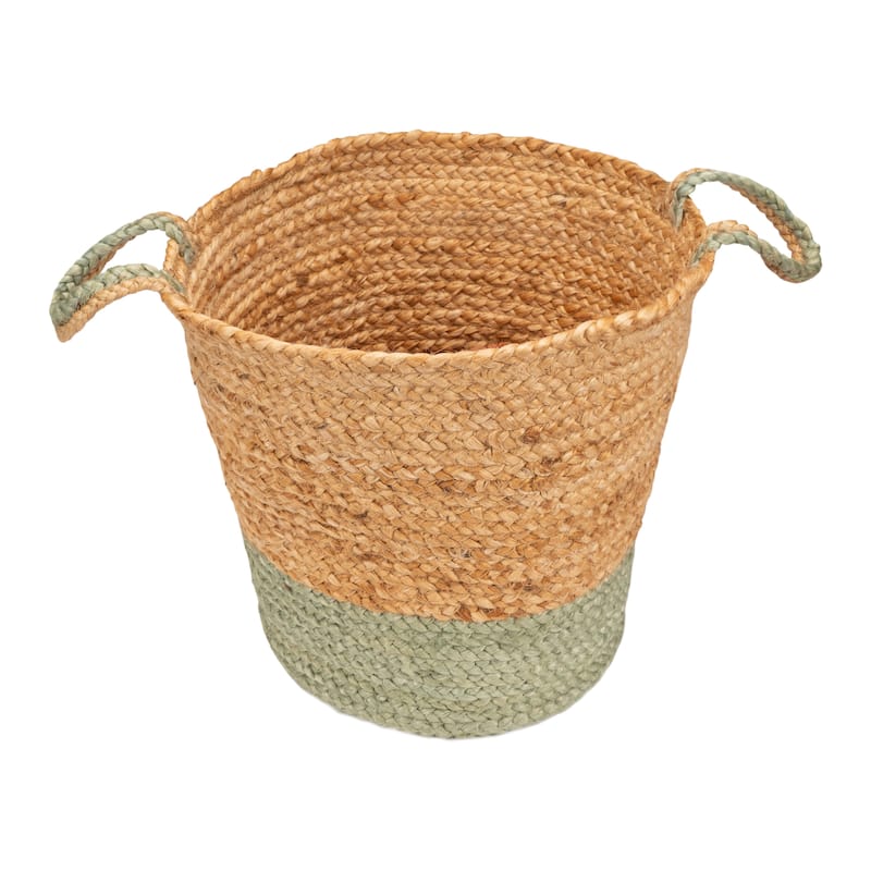 Sevita Two-Tone Jute Hand-Stitched Storage Basket with Handles - 17" x 17" x 15" - Natural/Seafoam