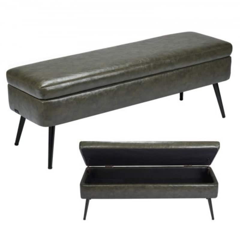 PU Leather Storage Bench with Iron Legs Thick Cushion Seat - 47.2 x 15.7 x 17.7 - Green
