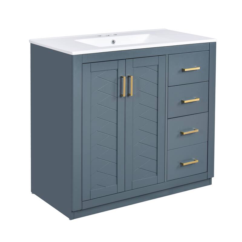 GDFStudio 36'' Bathroom Vanity with Ceramic Sink,Freestanding Vanity Set with 3 Drawers& Soft Closing Doors