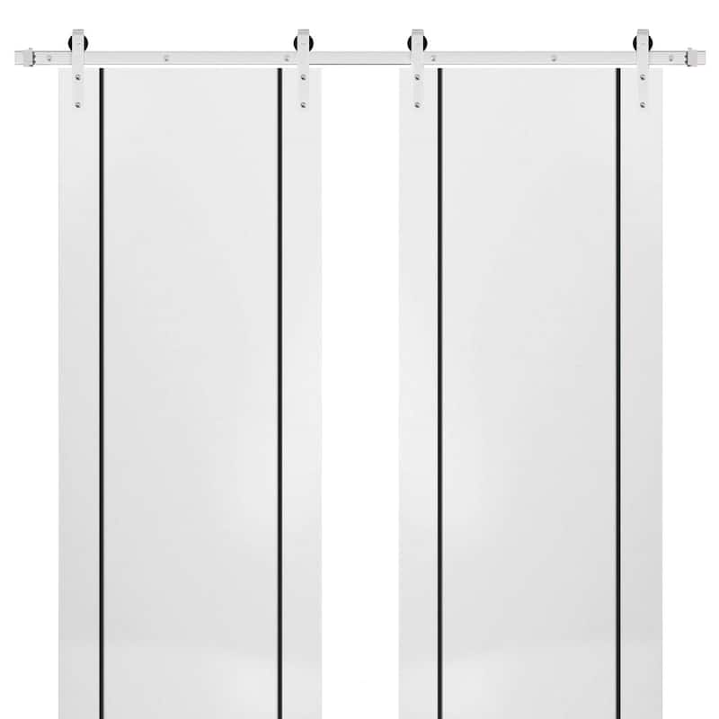 Sturdy Double Barn Door 36 x 80 with Planum 0016 White Silk with 13FT - 36" x 96" ( 2* 18x96)