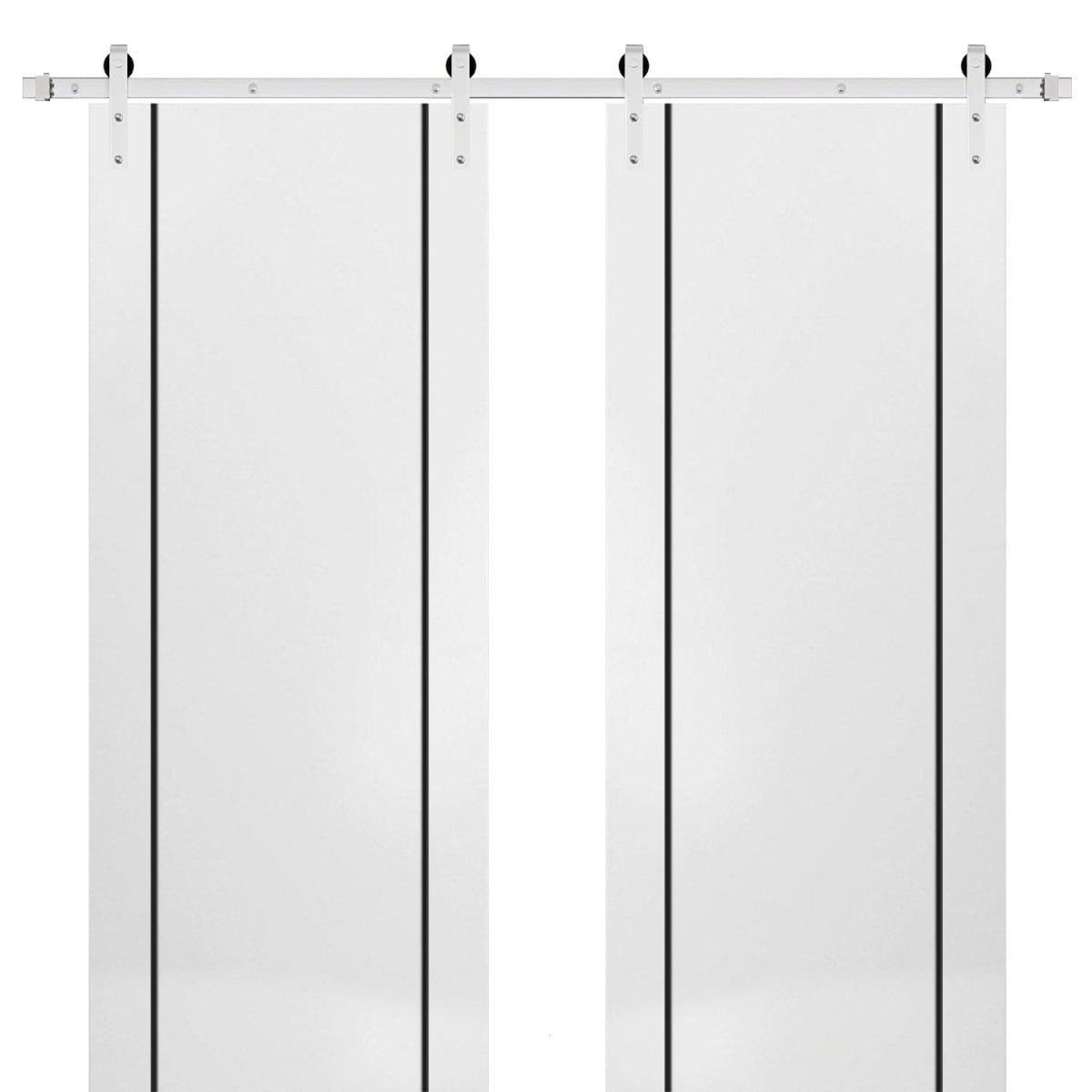 SartoDoors Planum 0016 | Closet Door Double Barn Door | Solid Wood | Hardware Set | 36x80, White Silk Bedroom Door Bathroom Door