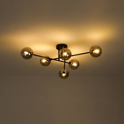 Linear Sputnik Smoked Glass Globe Semi Flush Chandelier