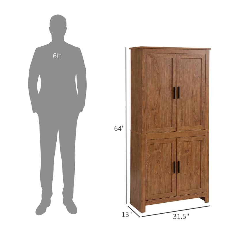 64" 4-Door Kitchen Pantry, Freestanding Storage Cabinet with 3 Adjustable Shelves for Kitchen, Dining or Living Room