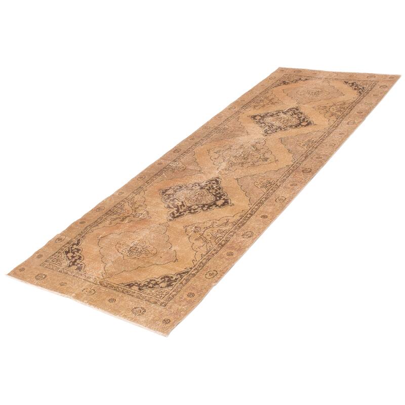 ECARPETGALLERY Hand-knotted Antalya Vintage Tan Wool Rug - 4'5 x 12'7