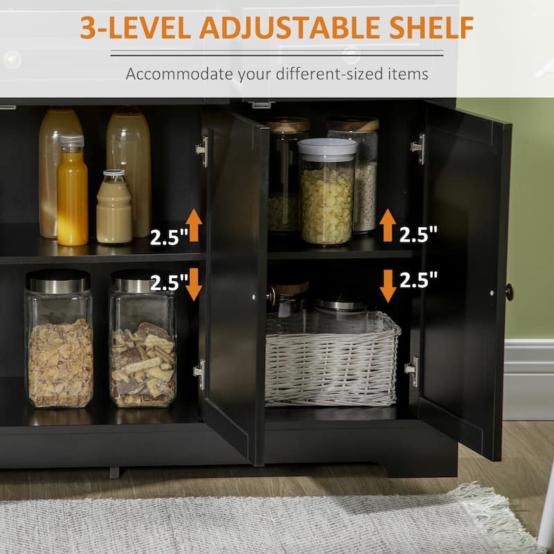 Stylish Kitchen Storage Cabinet with 2 Drawers, Adjustable Shelves, and Recessed Doors