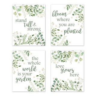 Tropical Leaf Collection Wall Decor Art Prints (Set of 4) - Green White Boho Watercolor Floral Leaf Botanical Woodland Garden