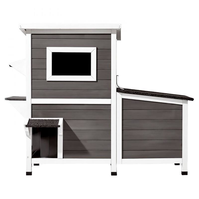 Outdoor Wooden Cat House for Multiple Cats with Waterproof Roof and Elevated Weatherproof Design