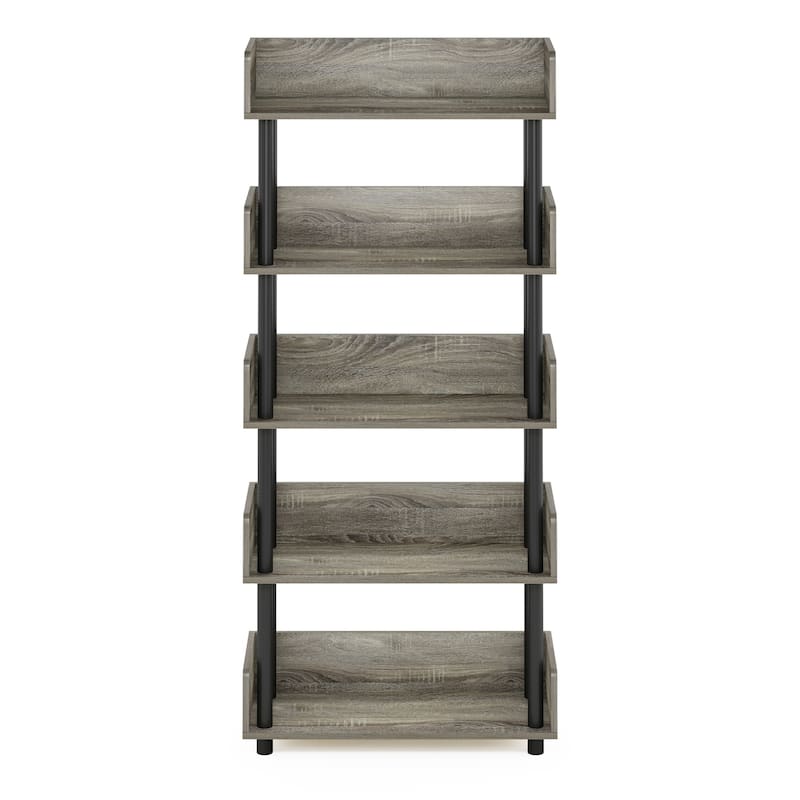 5 Tiers Wood Household Shelving Unit in French Oak/Black (23.62 in. W x 52.6 in. H x 9.21 in. D) - 23.62