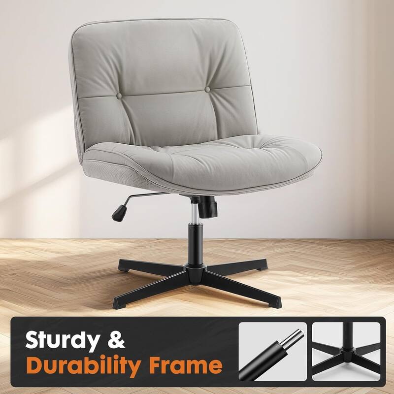 PU Leather Tilt Wide Seat Ergonomic Task Chair with Armless, Criss Cross Legged and No Wheels