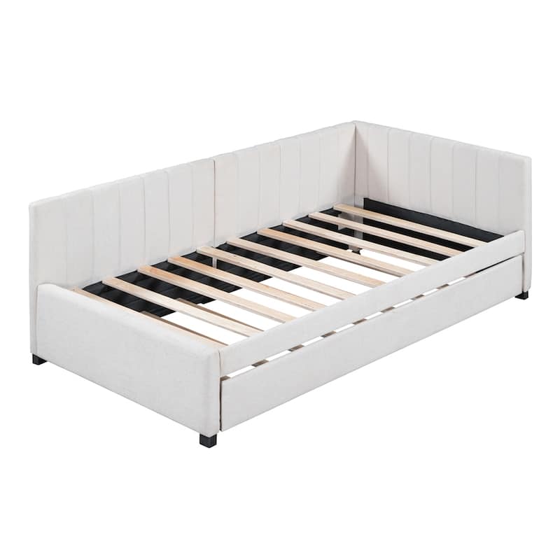 Twin Size Upholstered Sofa Bed Frame with Trundle