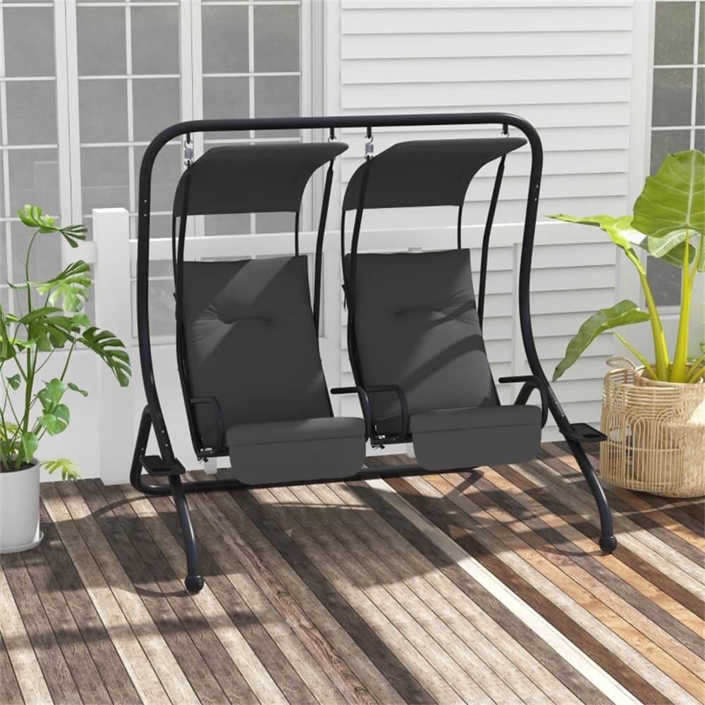 2-Seater Outdoor Patio Swing with Stand and Soft Cushions - 67" L x 53.5" W x 67" H