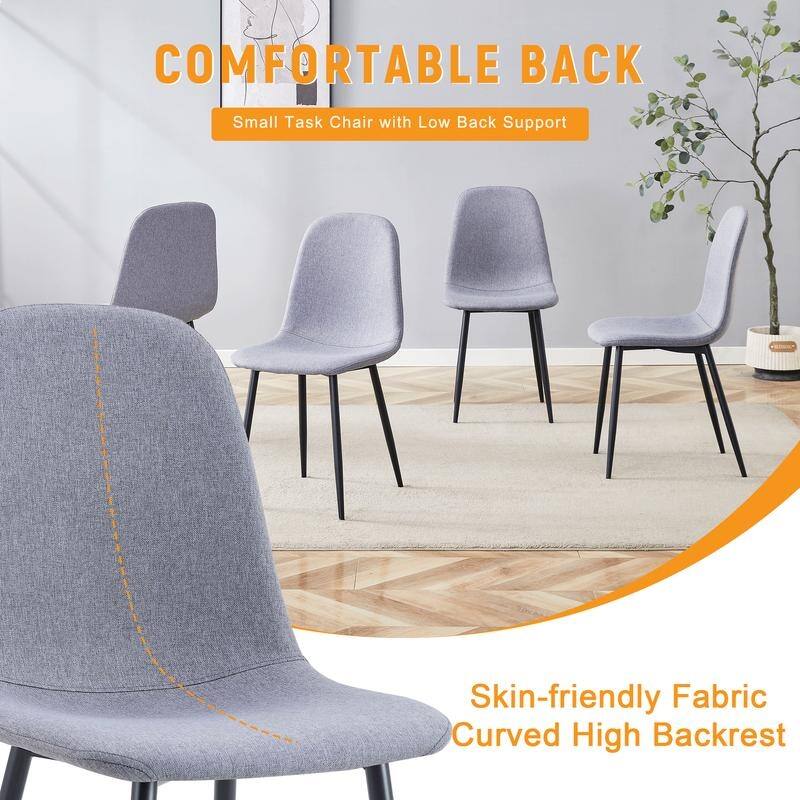 Set of 4 Modern Dining Chairs - Breathable Linen-Cotton Upholstery & Sturdy Integrated Metal Legs