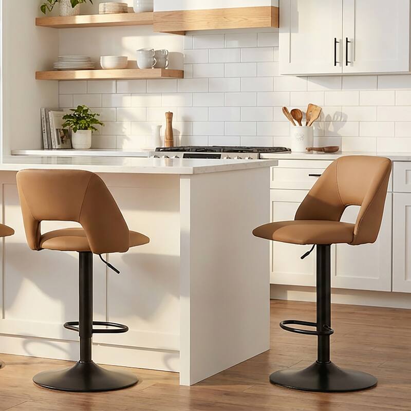 Modern Faux Leather and Metal Adjustable Height Stool, Set of 2