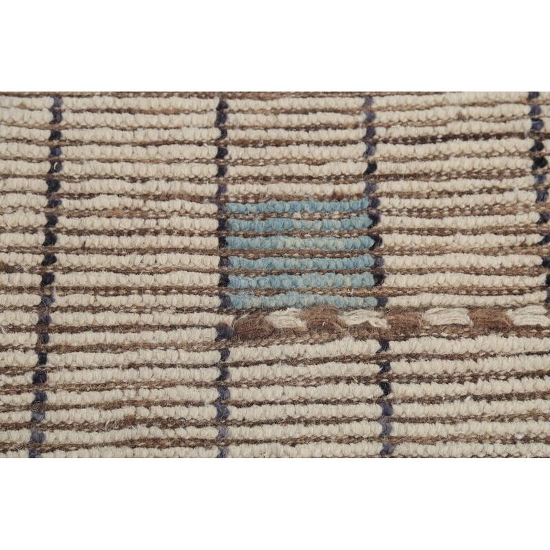 Beige Moroccan Striped Rug Hand-Knotted Wool Carpet - 5'8"x 9'11"
