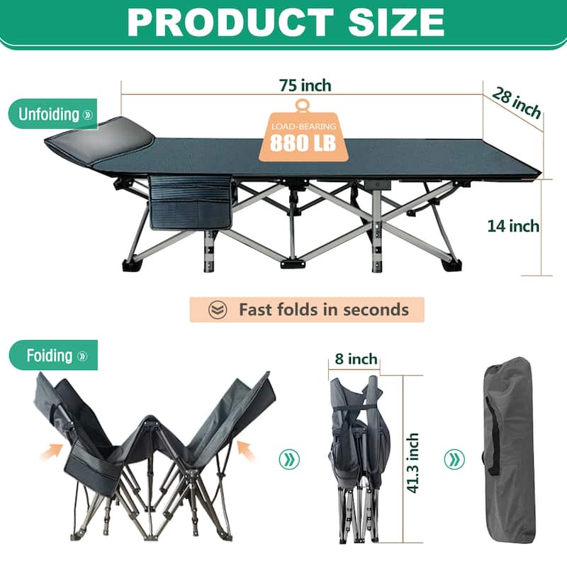 DoCred Folding Bed, Heavy Duty Outdoor Camping Cot with Carry Bag