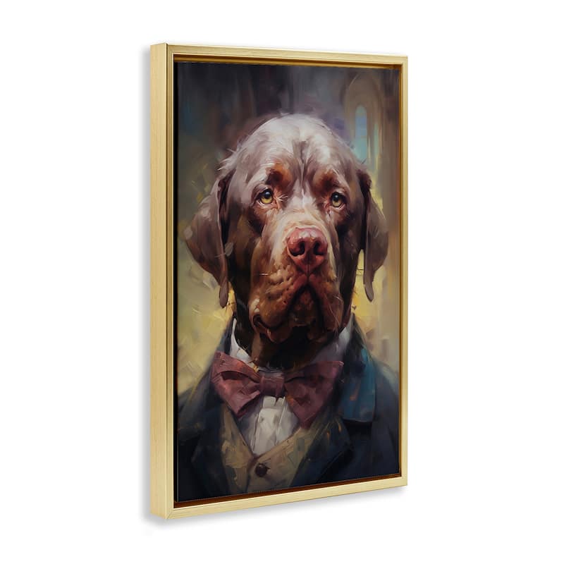 Stupell Dog in Timeless Suit Fashion Framed Floater Canvas Wall Art Design By Wumples