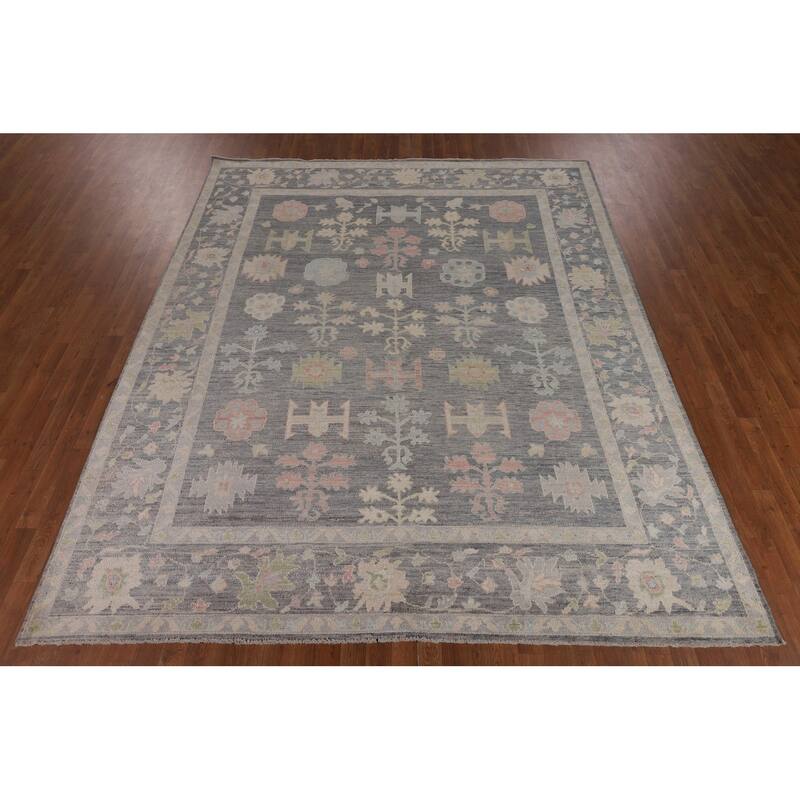 Vegetable Dye Oushak Oriental Area Rug Handmade Grey Wool Carpet - 8'4"x 9'11"