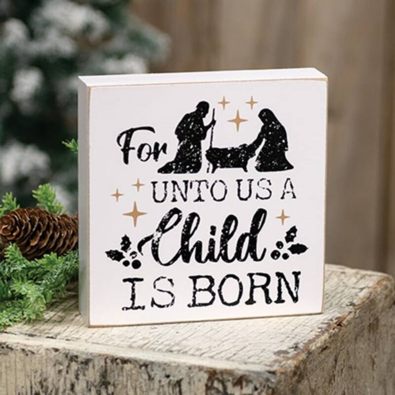 White Black Wooden Nativity Silhouette Box Sign with Gold Accents - 6 x 1.50 x 6 in.