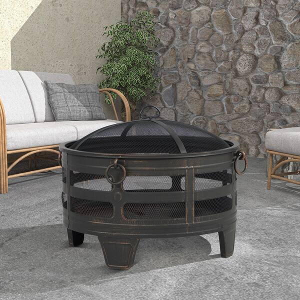 slide 1 of 7, 26" Round Steel Wood Burning Fire Pit